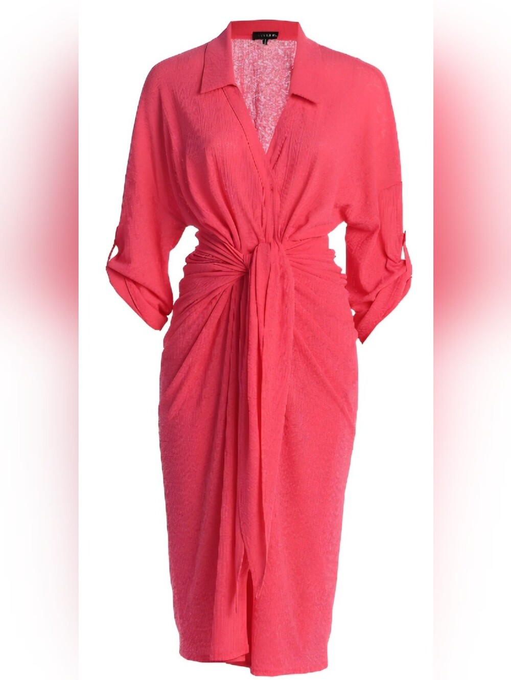 JLUXLABEL Fuchsia Sunlight Crinkle 2 Piece Wrap Dress Pink Sz M